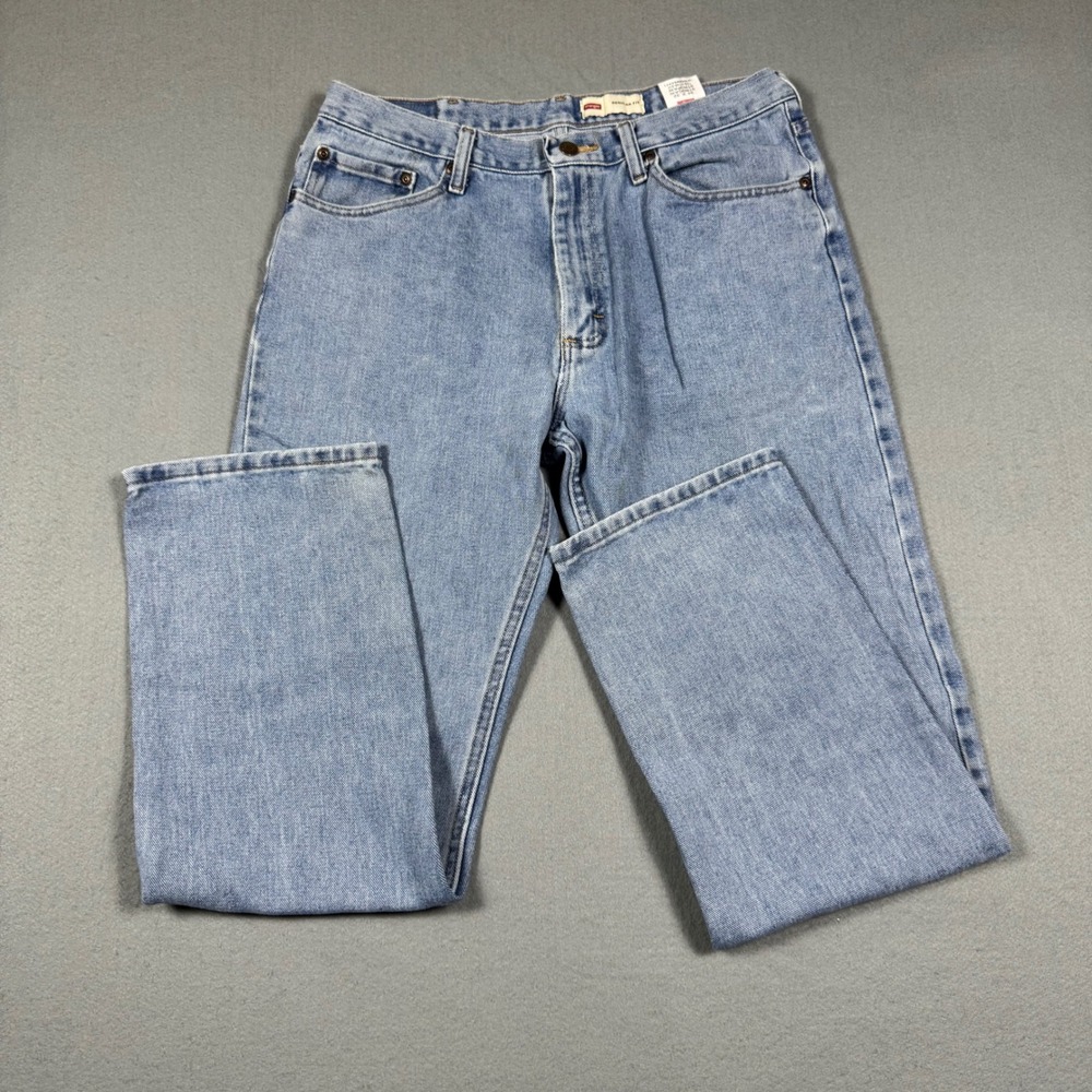 Wrangler Regular Fit Light Wash Blue Denim Jeans Mens 34x32 9TRGCAW Distressed